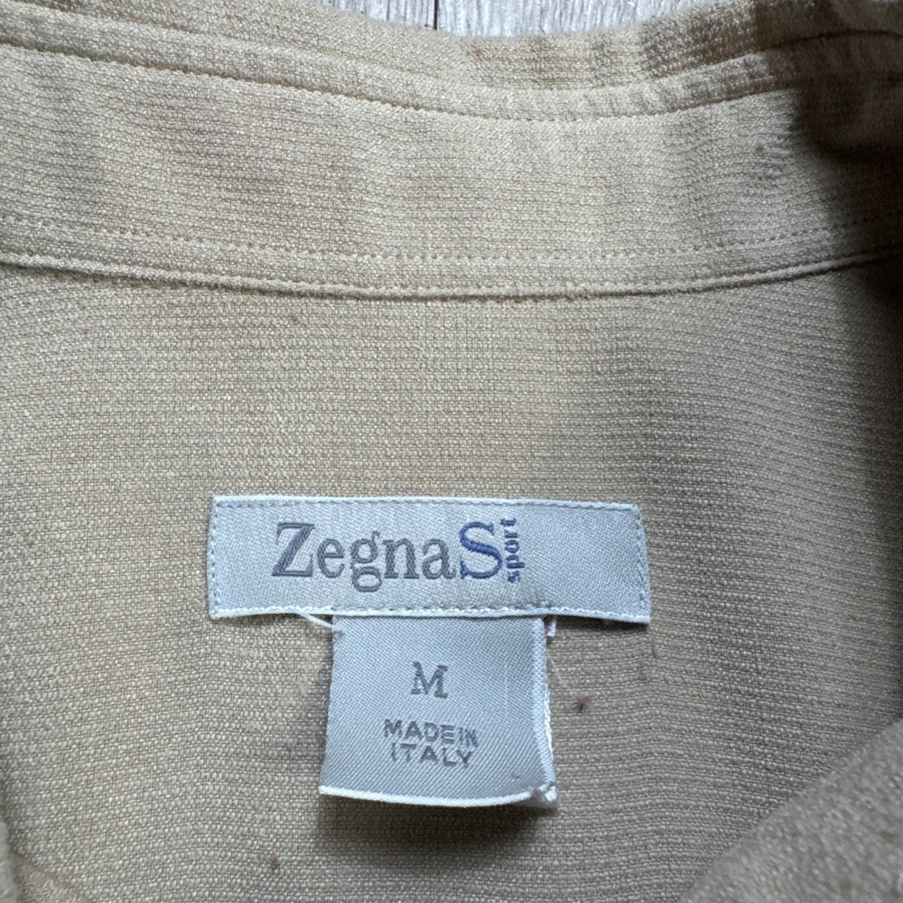 Zegna Sport Flannel Shirt Shackett Mens Medium M Beige Italy Woven Mid-weight - Picture 3 of 6